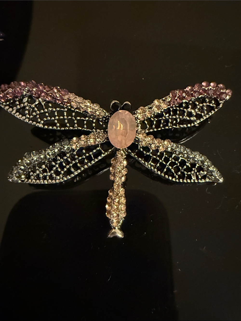 Crystal Dragonfly Brooch - Pink and Black Rhinestones